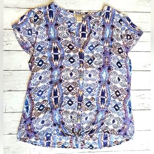 Western Lucky Brand Button up Tie Knot Lightweight Short Sleeve Top Size M